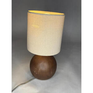 Mid-Century Modern Wooden Base Table Lamp with Fabric Shade